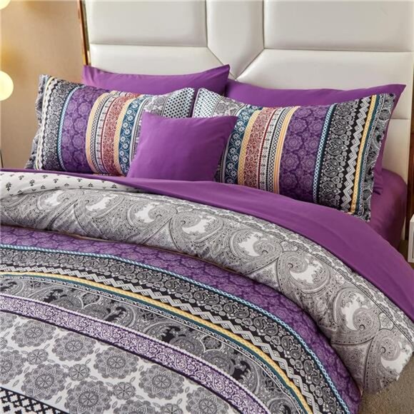 Boho Comforter Set Queen Size,8 Piece Bed in a Bag Bohemian Striped Bedding - Picture 4 of 14